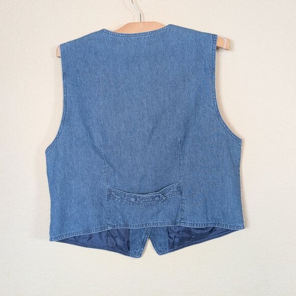 VTG 90s David Brooks Denim Vest Floral Embroidered Lined sz L Cottagecore Fairy - Picture 5 of 7